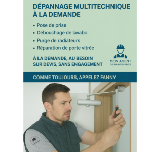Technicien effectuant un dépannage multitechnique dans un local professionnel