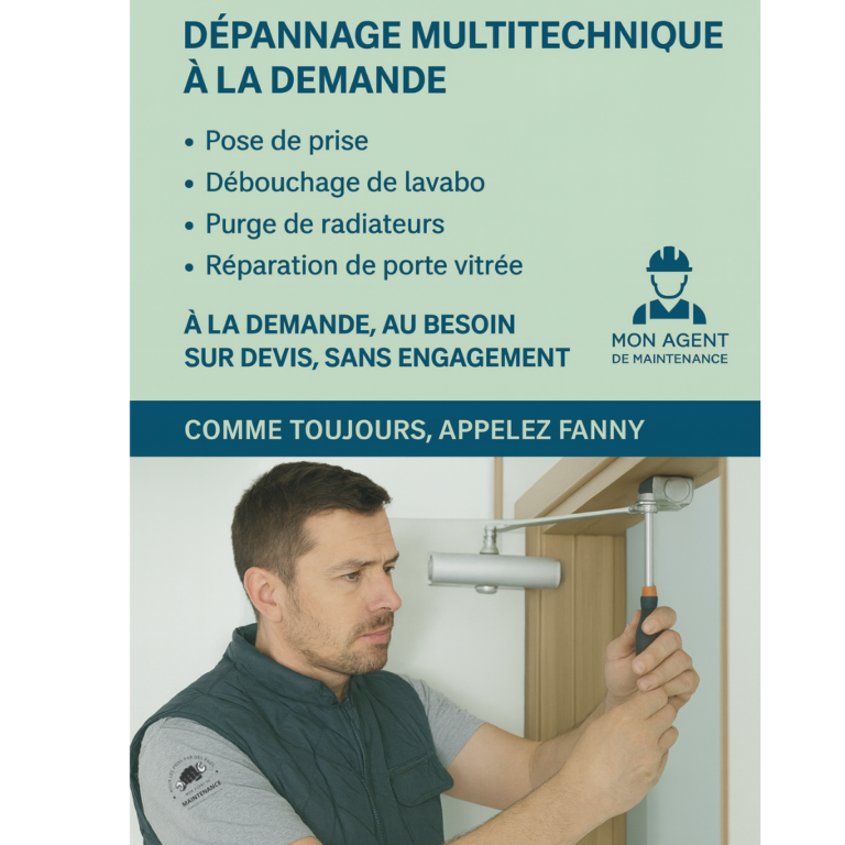 Technicien effectuant un dépannage multitechnique dans un local professionnel