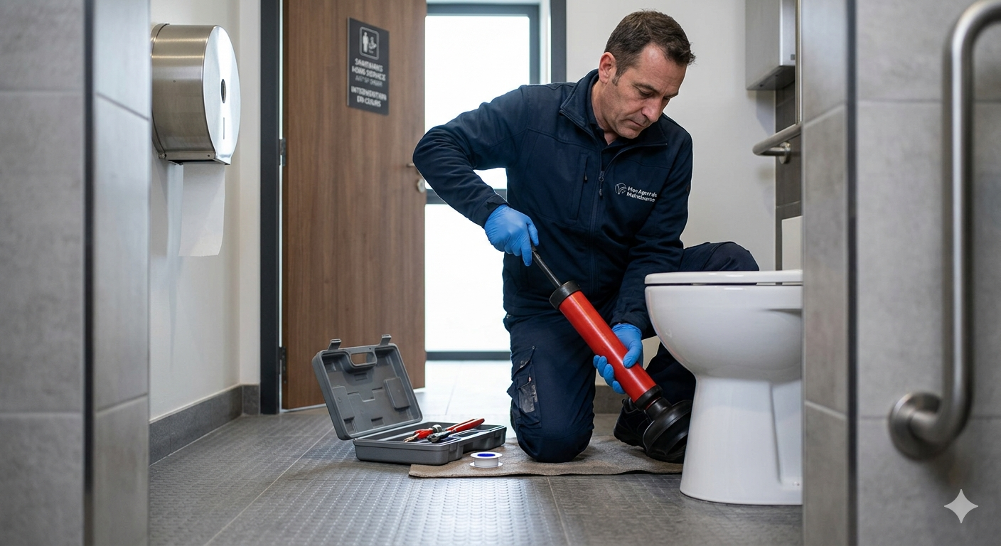 Comment déboucher un WC par un agent de maintenance dans un établissement professionnel